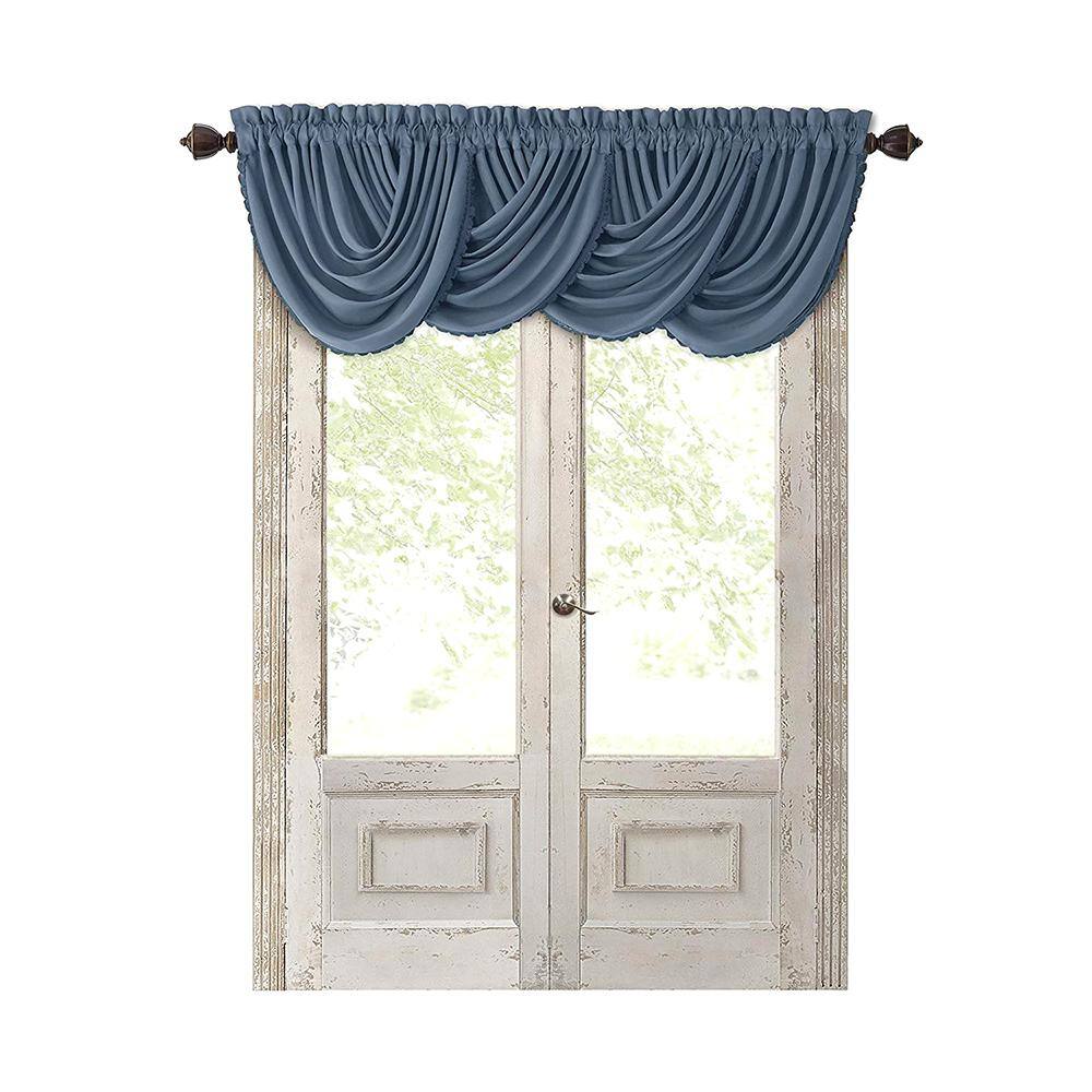 Dusty Blue Polyester Waterfall Rod Pocket Window Valance, 52" x 36"