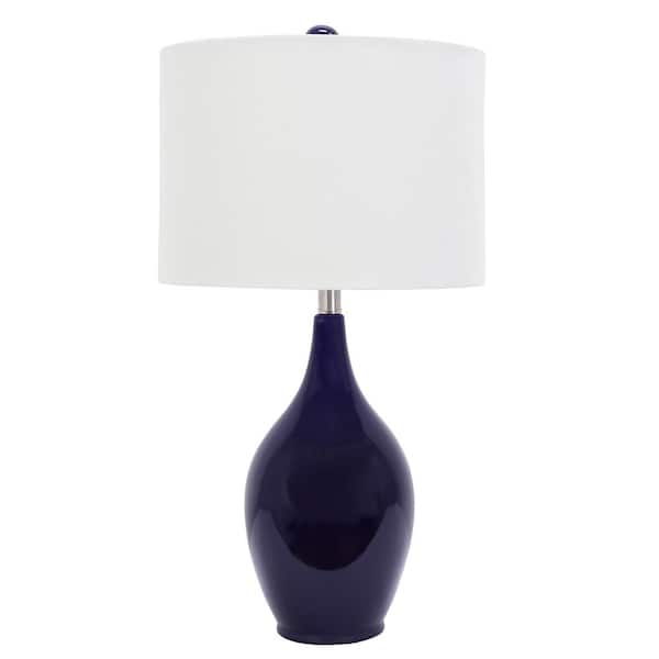 Decor Therapy Anabelle 27 in. Indigo Blue Table Lamp with Linen Shade