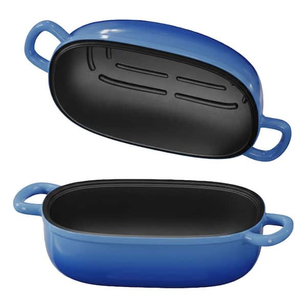 2.5 qt. Oval Cast Iron Dutch Oven in Blue with Lid for Sourdough Bread Baking, Nonstick Loaf Pan, 1 Piece