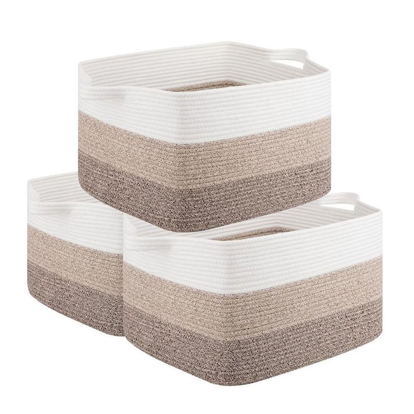 Brown 17.7 in. x 11 in. Cotton Decorative Basket Set of 3