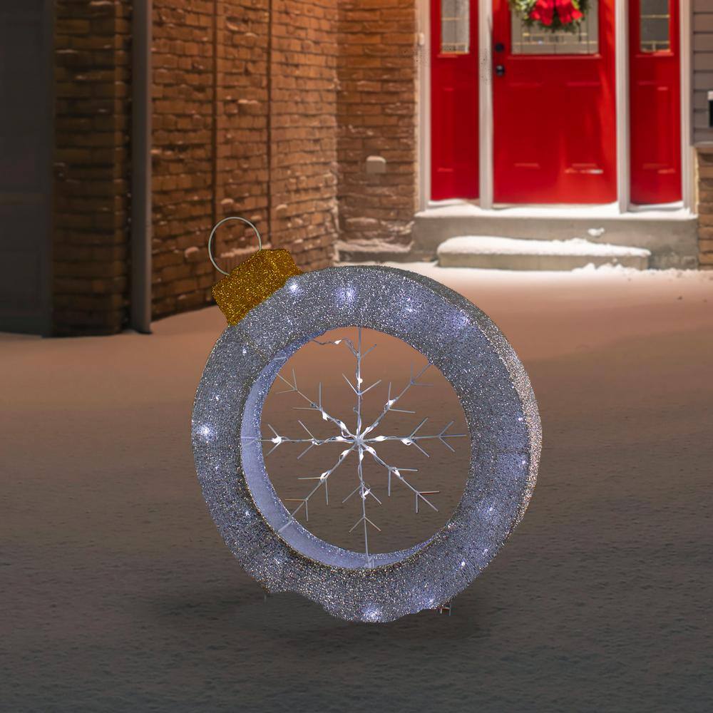 20" LED Lighted Silver Tinsel Snowflake Ornament Decoration