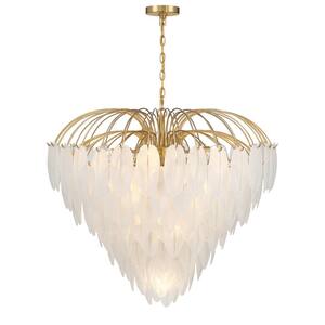 Breegan Jane by Savoy House Boa 15-Light Warm Brass Chandelier with Frosted Glass Feathers