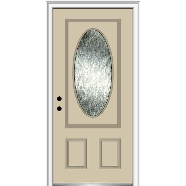 MMI Door 36 in. x 80 in. Right-Hand Inswing Rain Glass Wicker Fiberglass Prehung Front Door on 4-9/16 in. Frame
