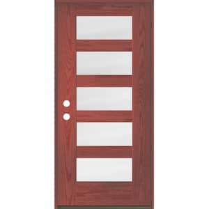 ASCEND Modern 36 in. x 80 in. Right-Hand/Inswing 5-Lite Satin Etched Glass Redwood Stain Fiberglass Prehung Front Door