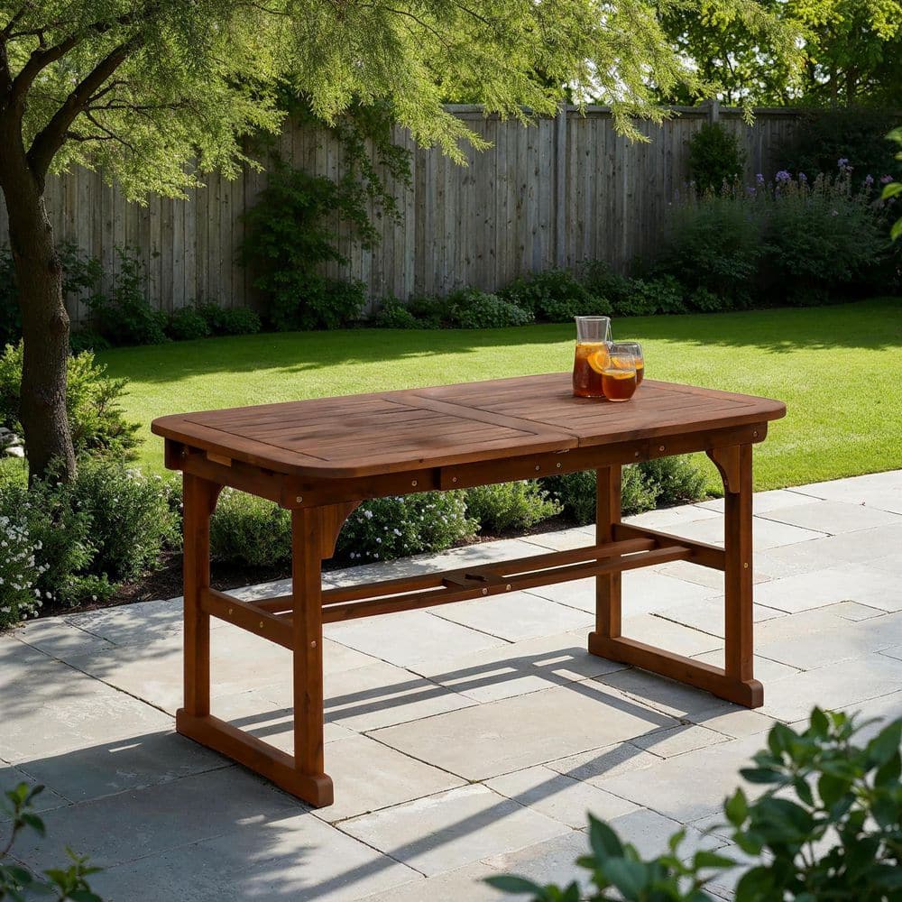 Extendable Solid Acacia Wood Outdoor Dining Table in Dark Brown