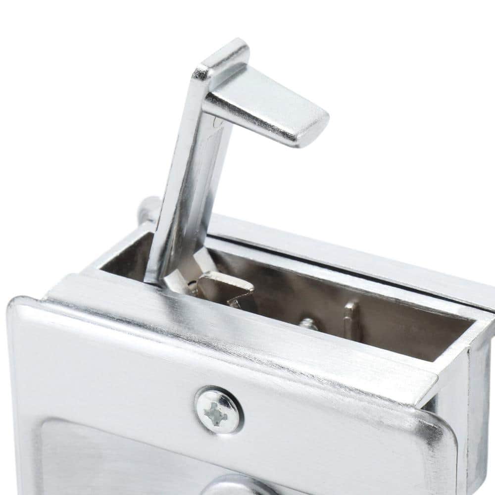 2-3/4 in Satin Chrome Brass Pocket Door Lock and Pull