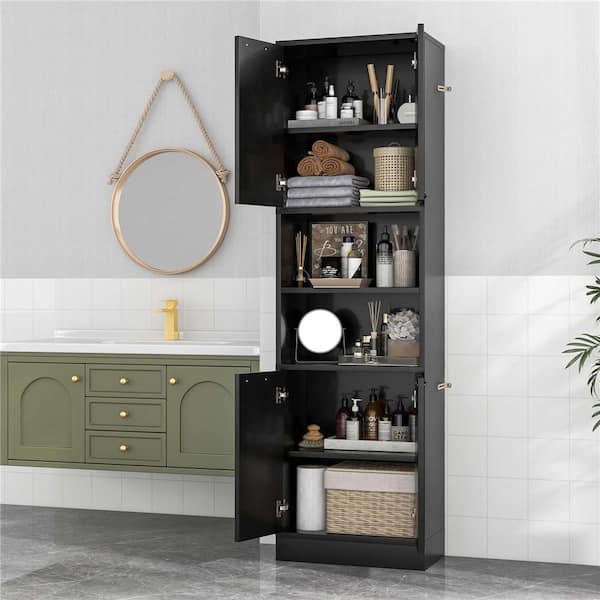 22 in. W x 12 in. D x 75 in. H Black Linen Cabinet