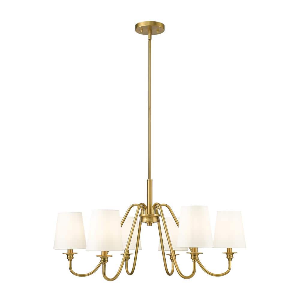 Gianna 6-Light Modern Gold Chandelier with White Fabric Shades