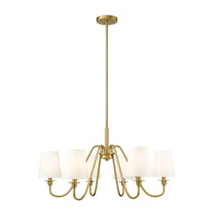 Gianna 6-Light Modern Gold Chandelier with White Fabric Shades