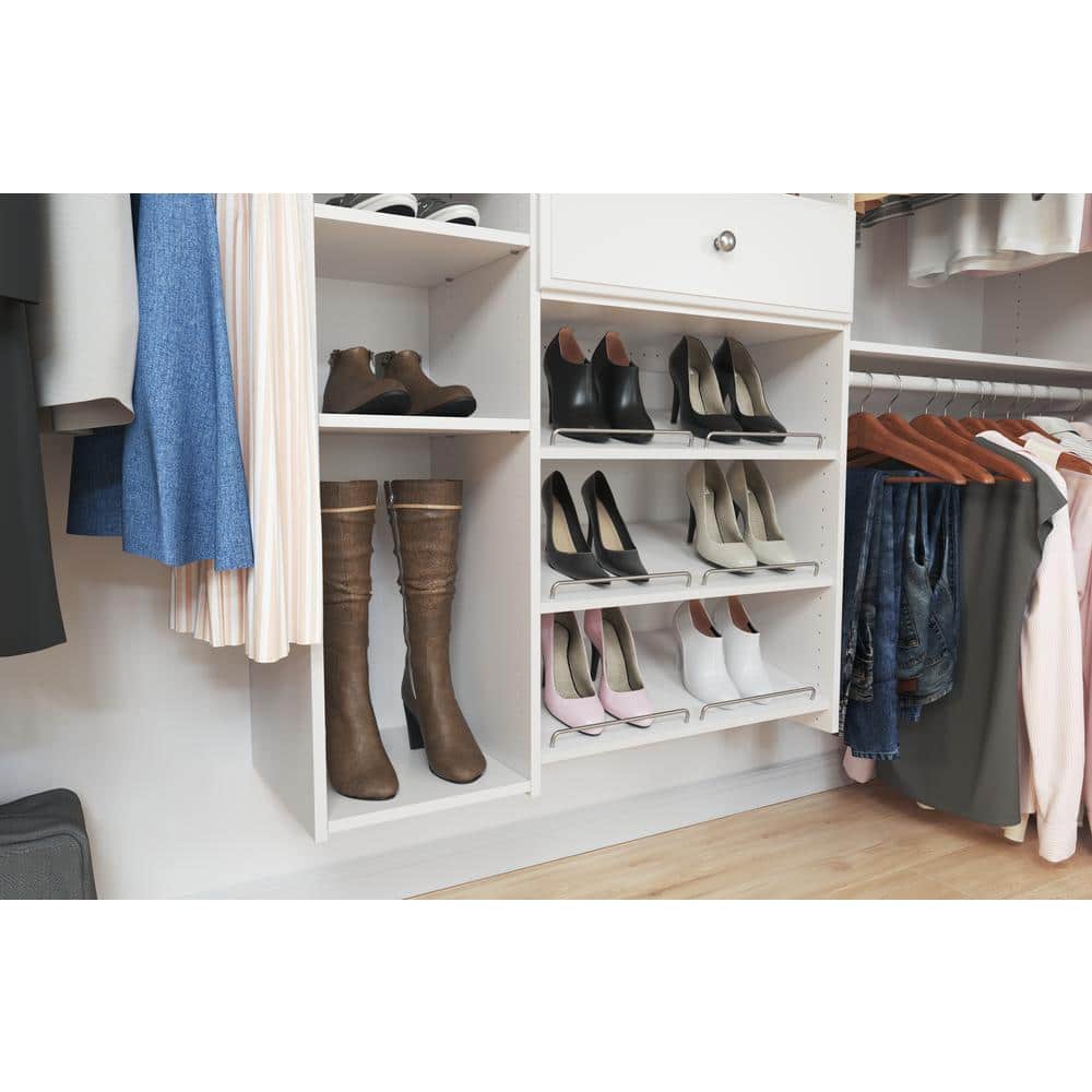 White Laminate Slanted Shoe Shelves with Chrome Rails, 24 Inch