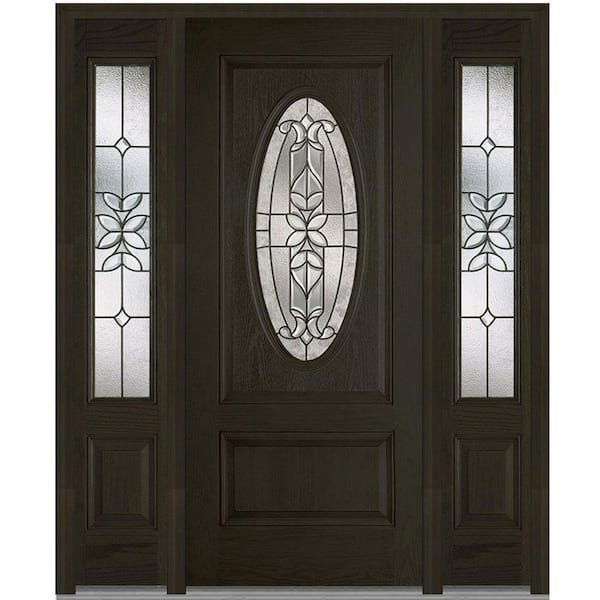 MMI Door 60 in. x 80 in. Cadence Left-Hand Inswing Oval Lite Decorative Stained Fiberglass Oak Prehung Front Door with Sidelites