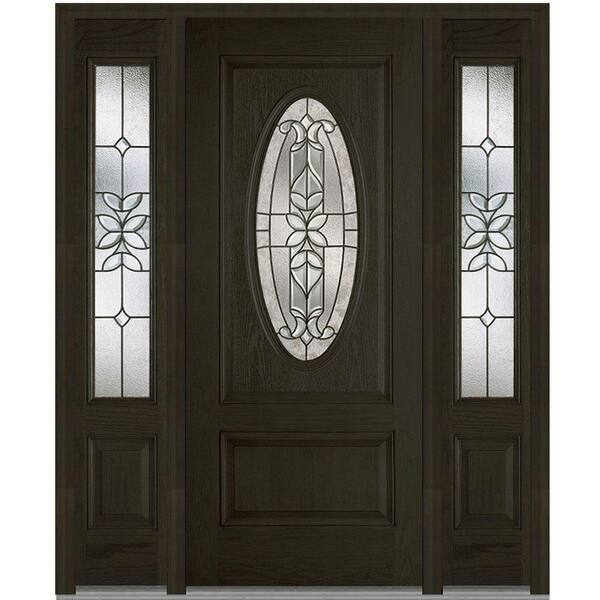 MMI Door 64 in. x 80 in. Cadence Right-Hand Inswing Oval Lite Decorative Stained Fiberglass Oak Prehung Front Door with Sidelites