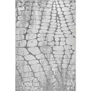 Jaycee Textured Stone Gray 5 ft. x 8 ft. Indoor/Outdoor Patio Area Rug