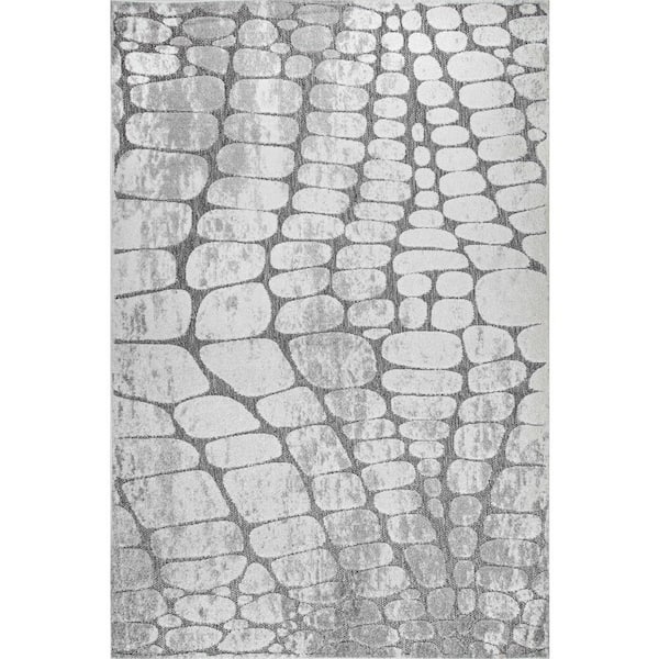 nuLOOM Jaycee Textured Stone Gray 6 ft. 7 in. x 9 ft. Indoor/Outdoor Patio Area Rug