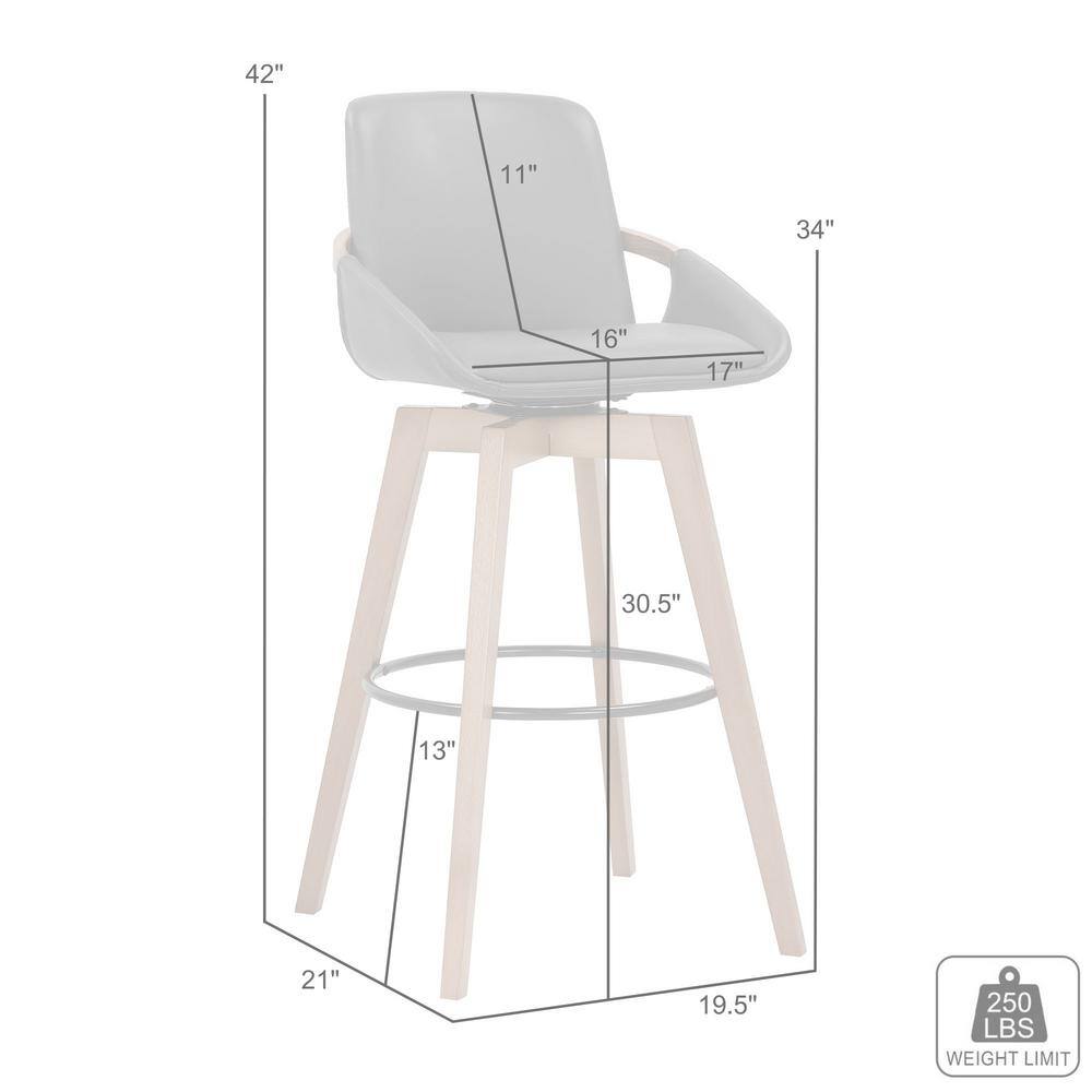 Baylor 30" Gray Faux Leather and Black Wood Swivel Bar Stool