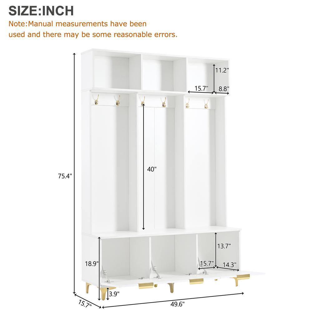 White and Gold Large Hall Tree with Bench and Storage