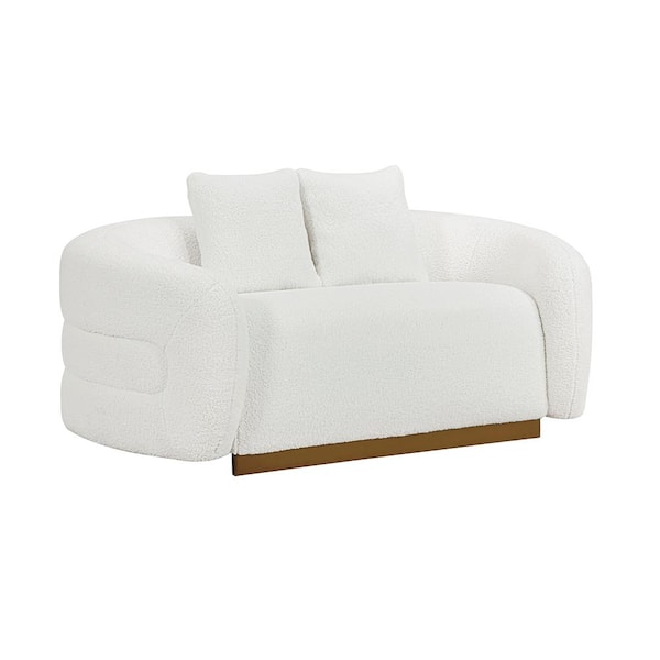 Lazzara 71 in. W Newnan White Sherpa Fabric 2-Seater Loveseat