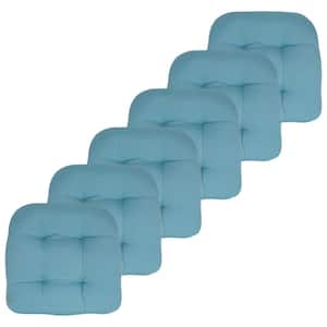 19 in. x 19 in. x 5 in. Solid Tufted Indoor/Outdoor Chair Cushion U-Shaped in Teal (6-Pack)
