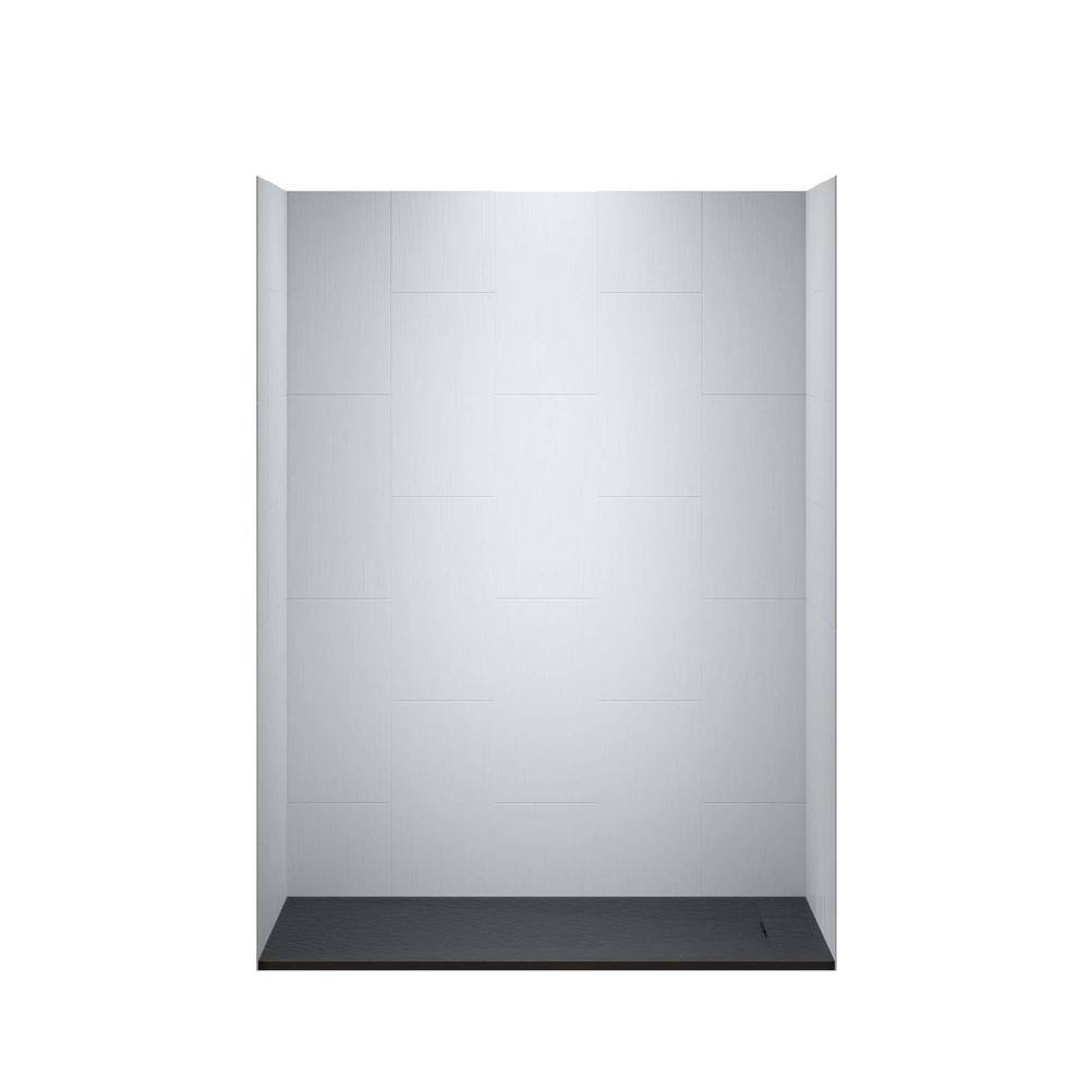 60'' Black Solid Surface Rectangular Shower Stall with Brushed Nickel Trim