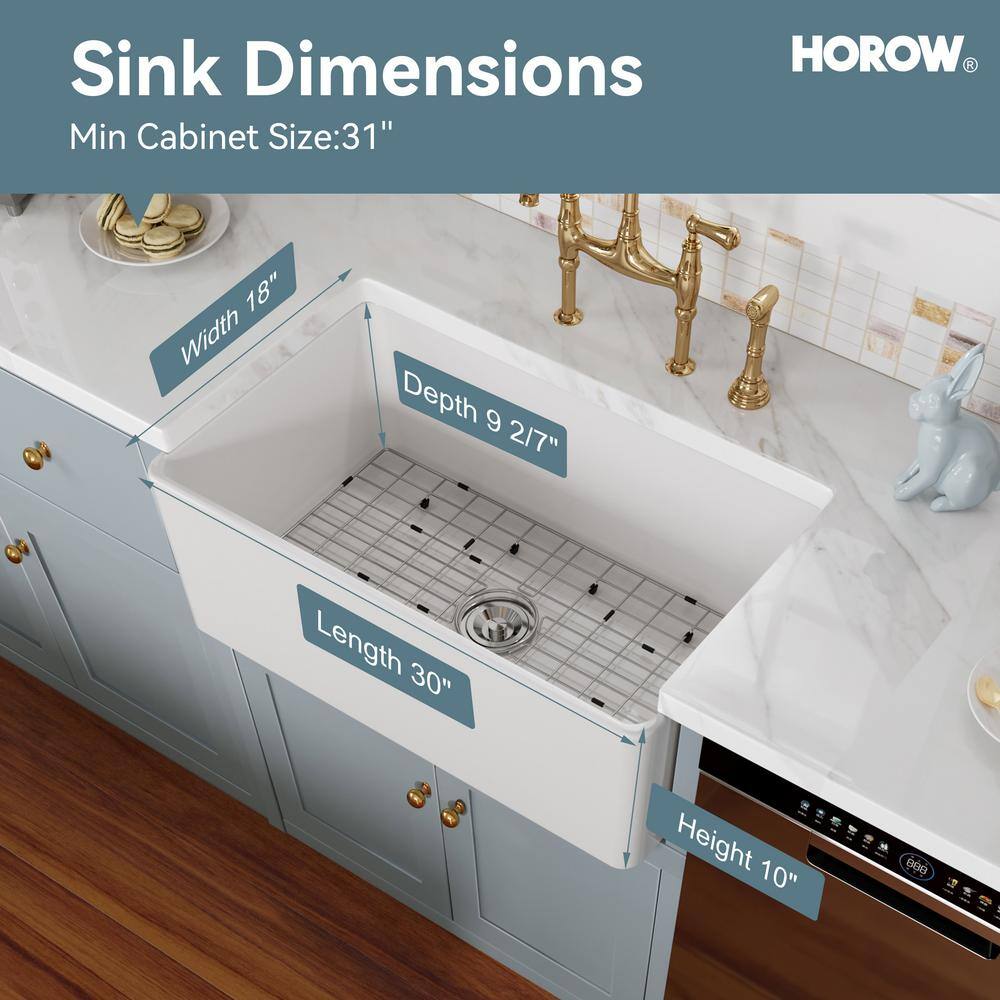 Hadley 30" White Fireclay Farmhouse Kitchen Sink