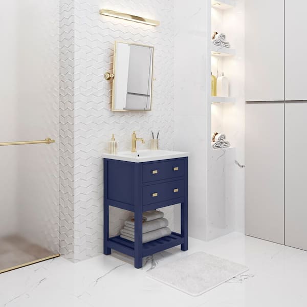 VIOLA 24 in. W Bath Vanity in Monarch Blue Finish with Ceramics Integrated Vanity Top with White Basin