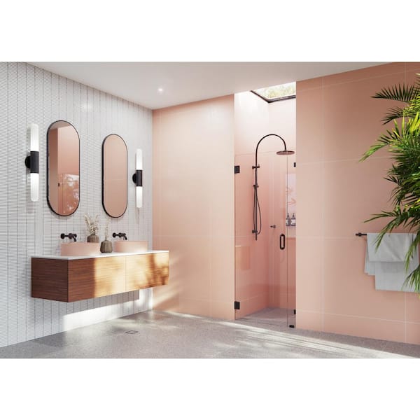 Glass Warehouse Illume 32.5 in. W x 78 in. H Wall Hinged Frameless Shower Door in Oil Rubbed Bronze Finish with Clear Glass