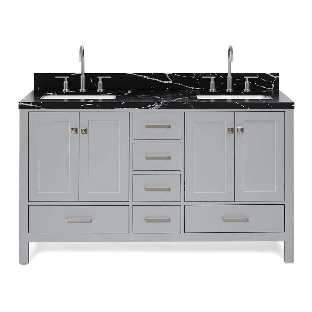 Cambridge 60 in. Double Sink Freestanding Bath Vanity in Gray with Nero Marquina Black Quartz Top price history on PriceWatchPro