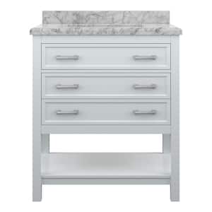 Everett 31 in. W x 22 in. D x 36 in. H Single Sink Freestanding Bath Vanity in White with Carrara Marble Top
