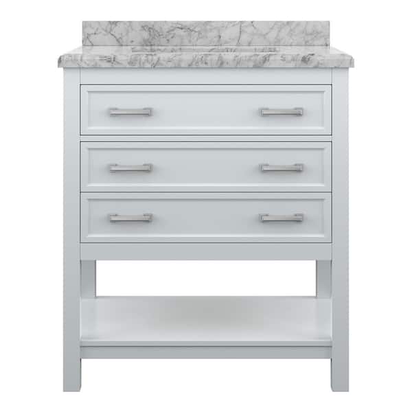 Everett 31 in. Single Sink White Bath Vanity with White Carrara Marble Top (Assembled)