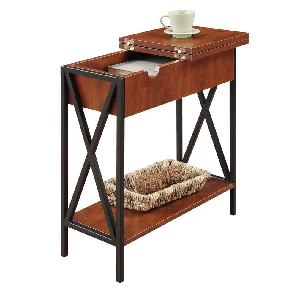 Tucson Cherry & Black Wood End Table with USB Charging Station