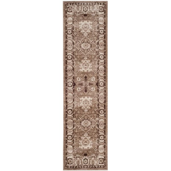 Vintage Hamadan Taupe 2 ft. x 22 ft. Vintage Floral Runner Rug