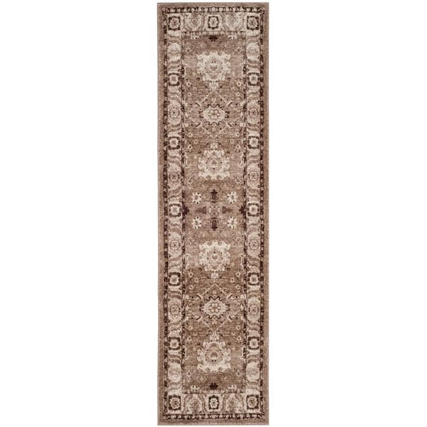 SAFAVIEH Vintage Hamadan Taupe 2 ft. x 22 ft. Vintage Floral Runner Rug