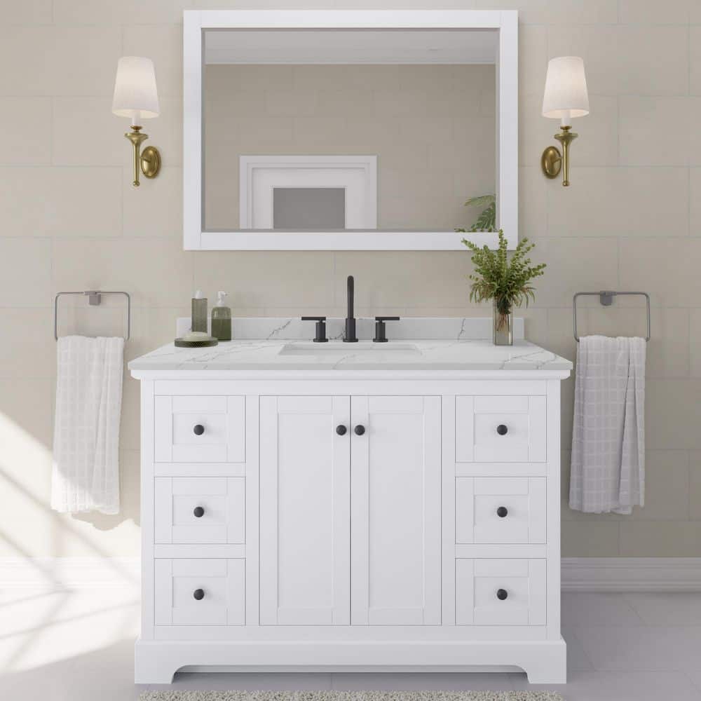 Avery 48 in. W x 22 in. D x 35 in. H Single Bath Vanity in White with Giotto Quartz Top price history on PriceWatchPro