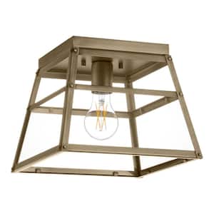 Grantsdale 1-Light Vintage Brass Outdoor Flush Mount Ceiling Light with Clear Glass No Bulbs Included