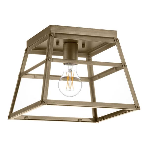 Hampton Bay Grantsdale 1-Light Vintage Brass Outdoor Flush Mount Ceiling Light with Clear Glass No Bulbs Included
