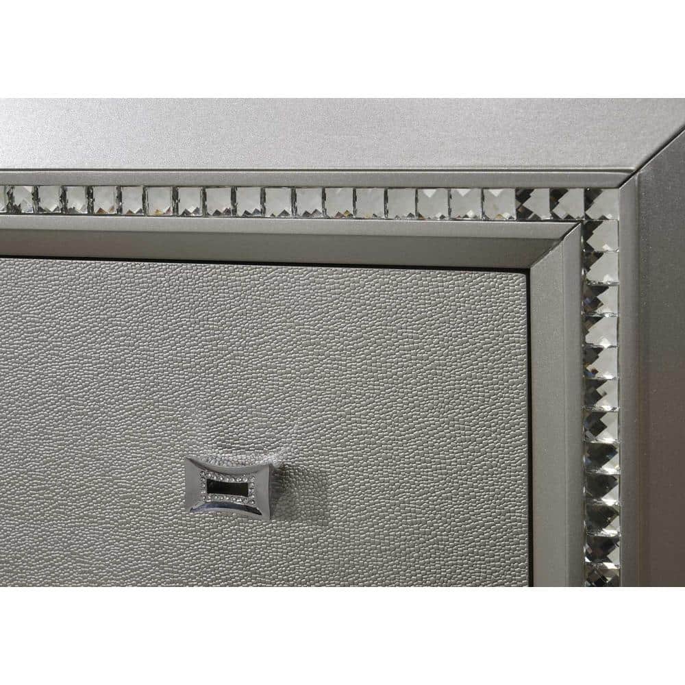 Queen Champagne Faux Leather Upholstered Storage Bed with LED Headboard