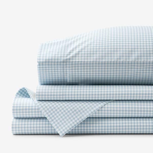 The Company Store Company Kids Ditsy Gingham Blue Organic Cotton Percale Full Sheet Set