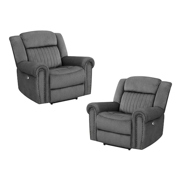 EVERGLADE HOME Abington Charcoal Microfiber Upholstered Power Reclining Chair (Set of 2)