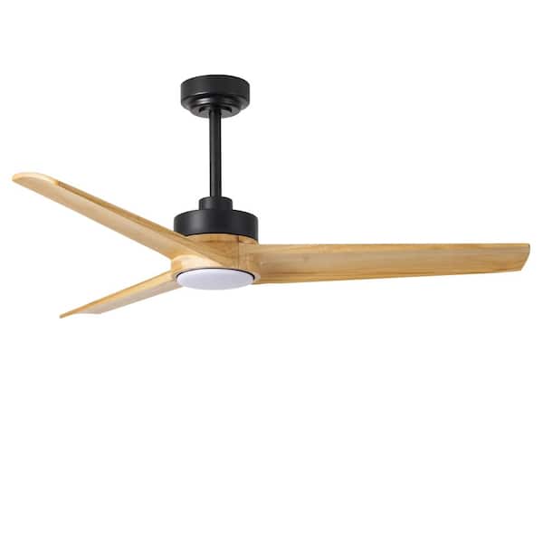 52 in. Wood Ceiling Fan with Light and Remote Rustic Downrod LED Ceiling Fan