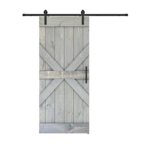 Mid X 30 in. x 84 in. Weather Grey Finished Pine Wood Sliding Barn Door with Hardware Kit (DIY)