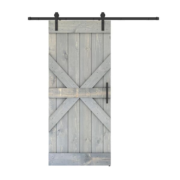 Dessliy Mid X 30 in. x 84 in. Weather Grey Finished Pine Wood Sliding Barn Door with Hardware Kit (DIY)