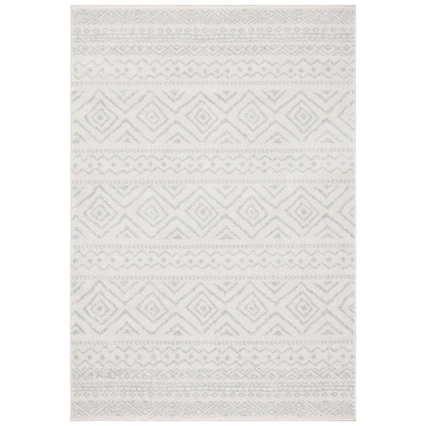 Tulum 12 ft. x 18 ft. Ivory/Light Gray Striped Geometric Diamonds Area Rug