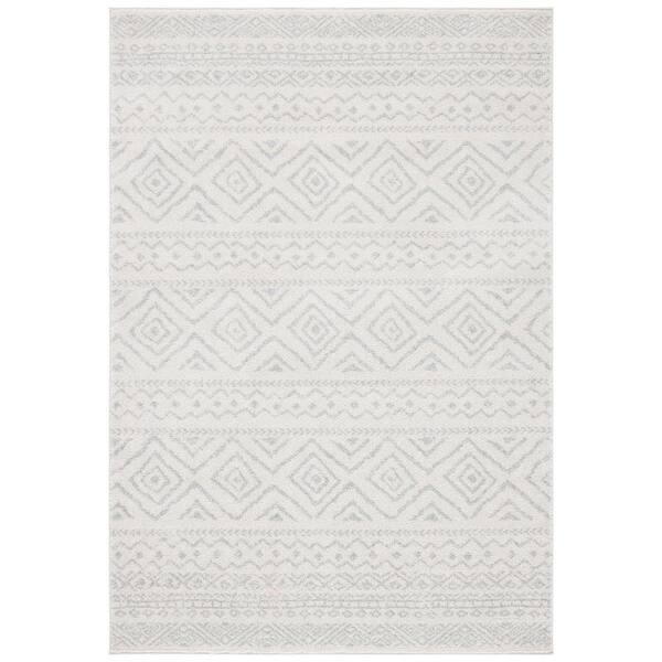 Tulum 3 ft. x 5 ft. Ivory/Light Gray Striped Geometric Diamonds Area Rug