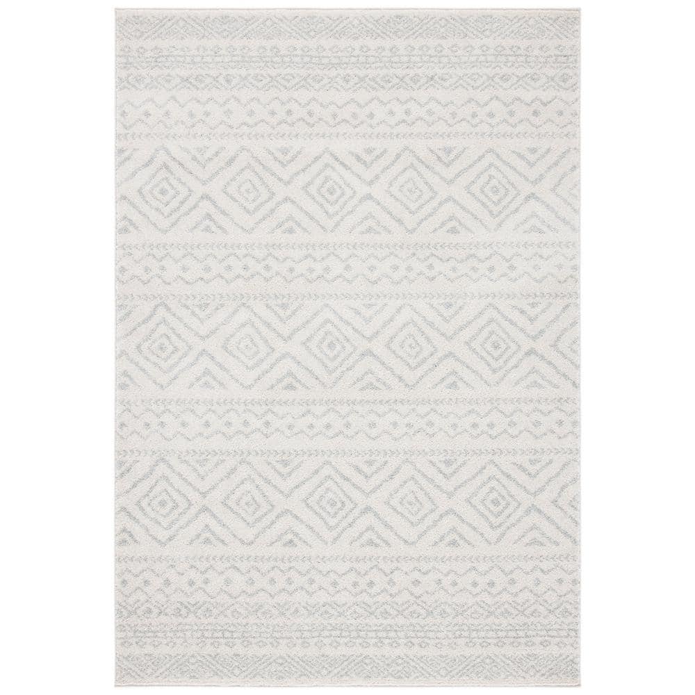 Ivory and Light Grey Geometric 6' x 9' Synthetic Area Rug