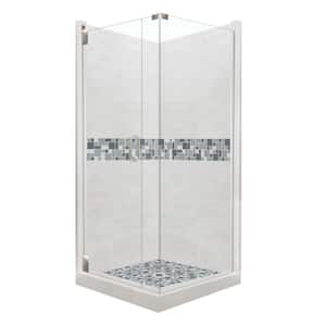 Newport Grand Hinged 36 in. x 36 in. x 80 in. Left-Hand Corner Shower Kit in Natural Buff and Satin Nickel Hardware