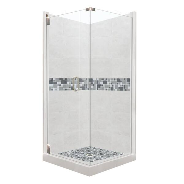 American Bath Factory Newport Grand Hinged 36 in. x 36 in. x 80 in. Left-Hand Corner Shower Kit in Natural Buff and Satin Nickel Hardware