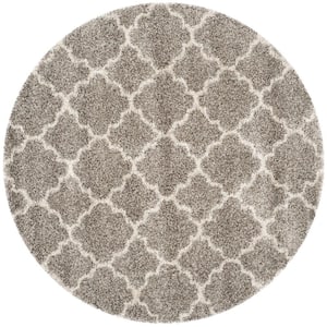 Hudson Shag Gray/Ivory 8 ft. x 8 ft. Round Geometric Area Rug