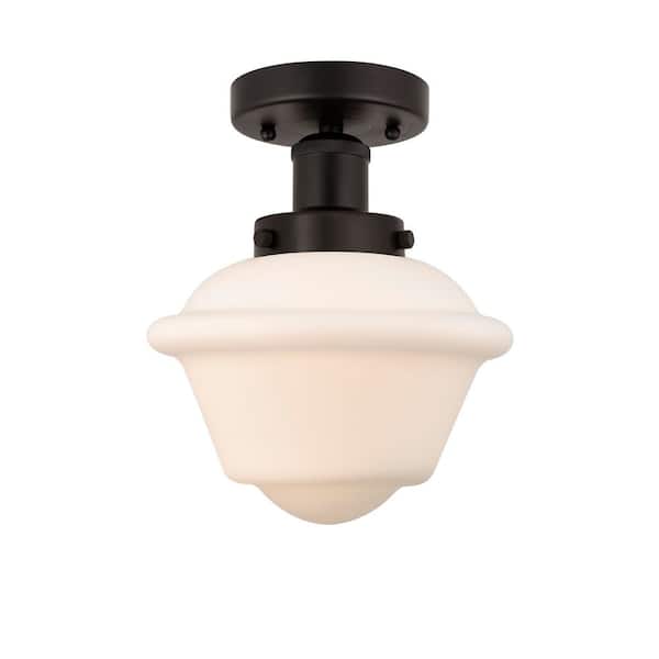 Oxford 6.5 in. 1-Light Oil Rubbed Bronze Industrial Semi-Flush Mount with Frosted Glass Shade