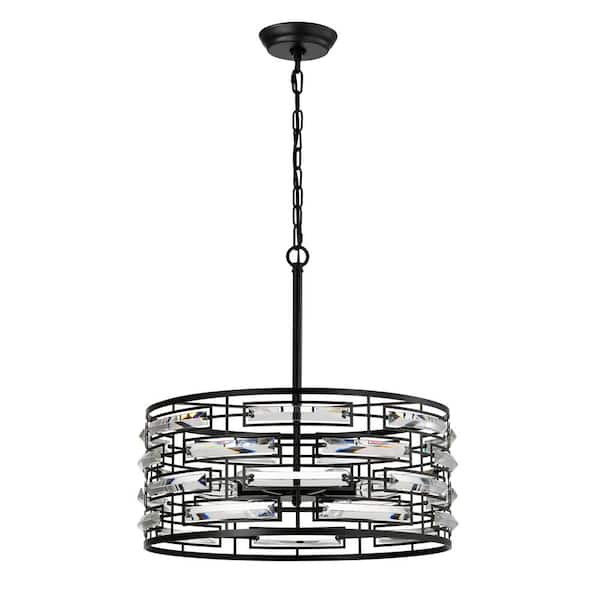 Jojospring Yolanda 6-Light Antique Black Clear Glass Prism Drum Shape Chandelier -20 in. in Diameter x 18 in. H