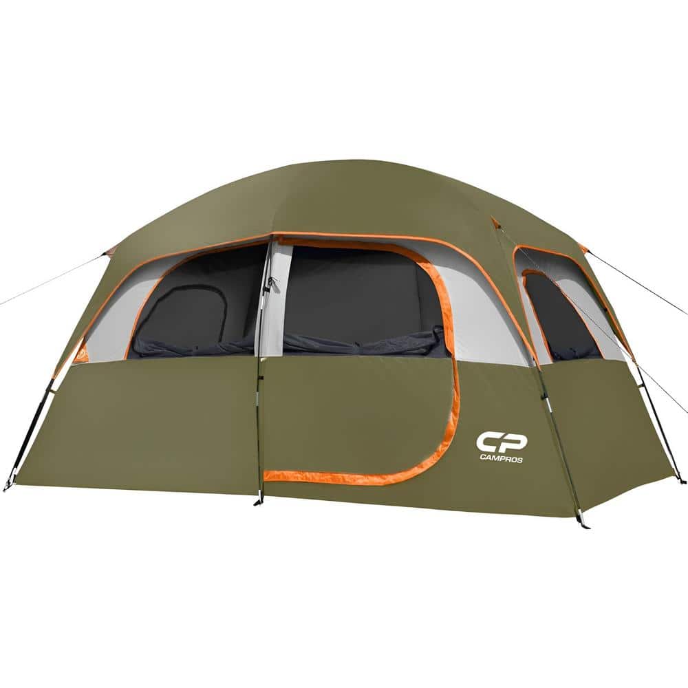Olive 6-Person-Camping-Tents, Waterproof Windproof Family Tent with Top Rai